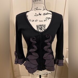 Cordelia Black and Purple Embellished Top with Ruffle detail. Small.